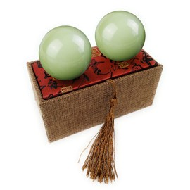 2 Inch Light Green Afghanistan Jade Baoding Balls Health crystal Stress Exercise Balls for Stress Relief, Exercise, and Hand Therapy, Chinese Natural Stone Handballs with Carry Pouch (Box-Packed) M10