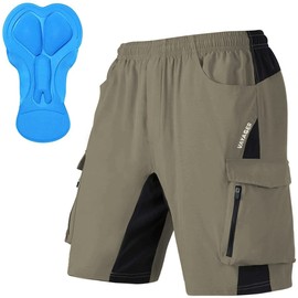 Men's Mountain Bike Shorts 3D Padded Bicycle MTB Shorts Loose-fit Lightweight MTB Cycling Shorts (Khaki-XL)