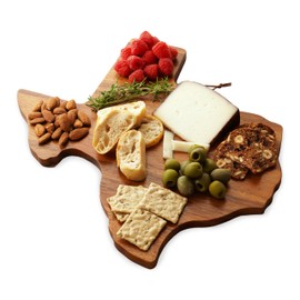 Twine Living Texas-Shaped Acacia Wood Cheese Board - Durable Cheese, Charcuterie and Serving Platter with Hanging Loop - Perfect for Entertaining and Kitchen Décor - Set of 1