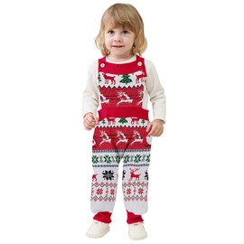 SunFocus 0-6 Months Ugly Christmas Romper Newborn Baby Reindeer Sweater Gender Neutral Infant First Xmas Outfit Red And White Overalls Clothes With Hat Set