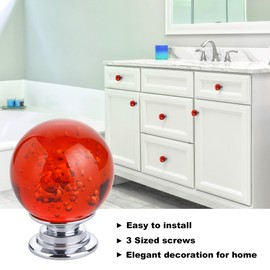 IEIK 10 PCS Crystal Cabinet Knobs Round Glass Bubbles Dresser Knobs Smooth Drawer Knobs Handle for Home, Cabinet, Drawer and Dresser Hardware with 3 Different Size Screws, 30MM (Red)