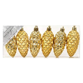 MAGIC Pack of 6 Plastic Pine Cones, 9 cm, Plastic Shatterproof Christmas Tree Baubles, Decorative Baubles, Tree Decoration Set