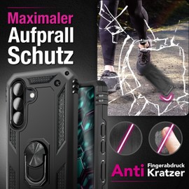 NALIA Rugged Case for Samsung Galaxy A37 - Ring Stand 360° & Magnetic Mount Compatible - RINGDEFEND (Heavy Duty Cover) - German Brand, Color:Black