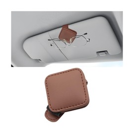 Sandfren Sunglasses Holder for Car Visor, Magnetic Leather Vehicle Glasses Ticket Card Clip, Automotive Interior Eyeglass Hanger Organizer Accessories, Universal for SUV, Sedan, Truck (Brown)