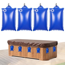 4 Pack Hot Tub Cover Cap Weights with Hooks, Thick PVC Water Bags for Square & Round Hot Tub Cover - 12" L X 8" W Large Capacity Spa Cover Weights Jacuzzi Cover Weights Leakproof Antifreezing