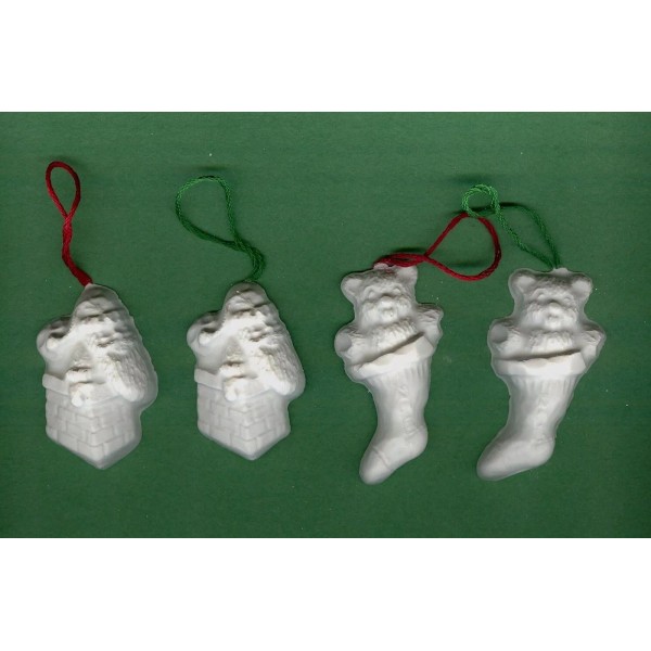 Plaster of Paris Santa and bear ornaments plaster of Paris