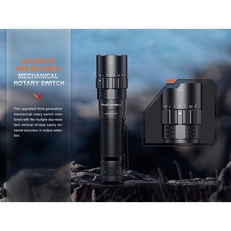 Fenix PD40R v3.0 Tactical Flashlight, 3000 Lumen USB-C Rechargeable Long