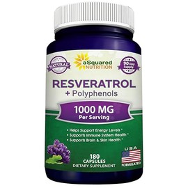 aSquared Nutrition Natural Resveratrol with Red Wine Extract - 180 Capsules - Trans Resveratrol Antioxidant Supplement Pills for Pure Heart Health - E