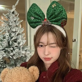 HAKJXOS Christmas Headband Exquisite Snowflake Gift Design Large Bow Green Headbands for Women Girls Winter Hair Accessories 1 Pcs(Green)