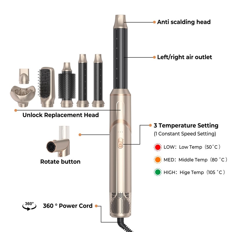 6-in-1 Foldable Air Styler with Diffuser & Auto-Wrap Curlers