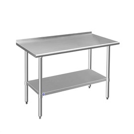 ROCKPOINT Stainless Steel Table for Prep & Work with Backsplash 48x24 Inches, NSF Metal Commercial Kitchen Table with Adjustable Under Shelf and Foot for Restaurant, Home and Hotel