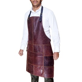 Premium Vintage Leather Apron 25"x35" – Dual-Tone Dark Brown Heavy-Duty Work Apron with Adjustable Straps & Tool Pockets – For BBQ, Bartending, Blacksmithing & Woodworking
