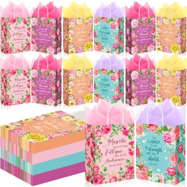 Kolldenn 100 Pcs Christian Gift Bags for Women Bulk Inspirational Gift Bags with Tissue Paper and Handles for Mom Grandma Wife Mother's Day Church Wedding Present Wrapping Supplies