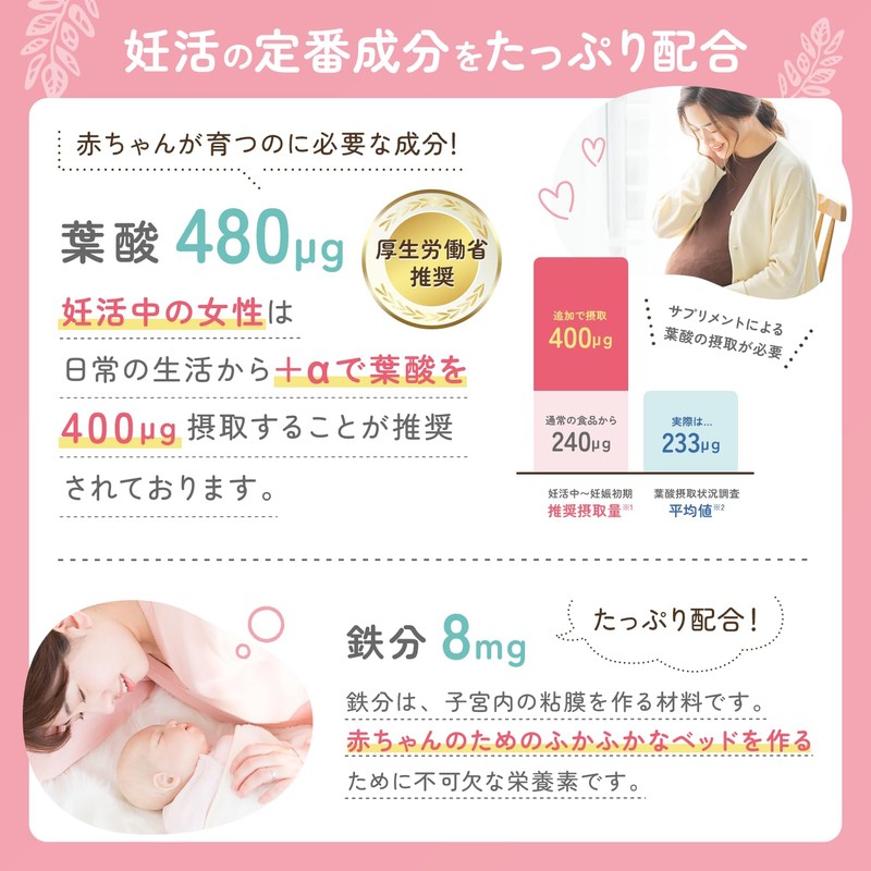 KODAKARA mamani 葉酸サプリ 30日分 葉酸 480μg 妊娠 妊活 妊婦 鉄