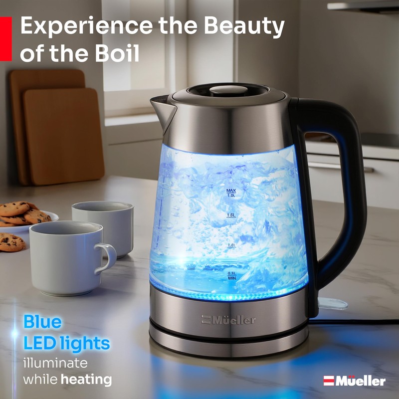 MUELLER HOME Rapid Boil Electric Tea Kettle 1.8L – Borosilicate