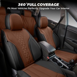 FREESOO Leather Car Seat Covers - Premium Waterproof Faux Leather Car Seat Covers Full Set - Full Coverage Universal Automotive Seat Covers for Most 5 Seater Sedan SUV Pick-up Truck - Black & Brown
