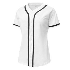 YWIES Womens Button Down White Baseball Jersey, Blank Softball Team Uniform, Hip Hop Hipster Short Sleeve Active Shirts