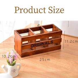 MEZOKUCEL Fashionable Retro Wooden Makeup Organizer with Compartments Makeup Organizer Desk Makeup Organizer Makeup Brush Remote Control Holder Wooden Office Pen Holder
