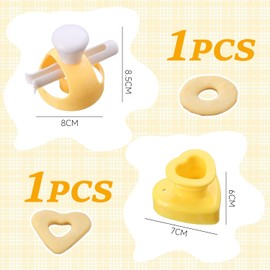 USHXVG 2Pcs Donut Molds with Dip Tongs, Hollow Bread Mold, Heart Stamp, Baking Tools for Home, Donut Shape Cutter, Hollow Pastry Mold