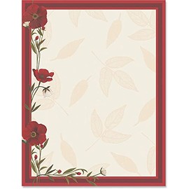 Paperdirect Statuesque Red Poppies Flowers Spring Invite Special Event Theme Paper Stationery, Border Paper Letterhead 8.5 x 11, 25 sheets, Elegant Premium Writing Paper, Decorative Printer Paper