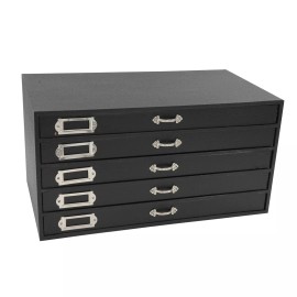 SSWBasics Jewelry Storage Organizer (Jewelry Box), Black Faux Leather 5-Drawer
