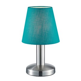 Trio Leuchten Mats II 599700119 Table Lamp Metal Nickel Matt Fabric Shade Turquoise Excl. 1x E14 On/Off Touch Shade Turquoise
