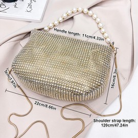 1 Piece Gold Rhinestone Bag Party Handbag Women's Clutch Bag Vintage Evening Bag Suitable for Wedding Evening Party Dance, Champagne/Gold, 10 Inches, Champagne / gold
