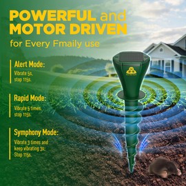 Mole Repellent Solar Powered 8 Pack, Snake Vole Repellent Outdoor, IP65 Waterproof Snake Deterrent Gopher, Waterproof Sonic Mole Spikes for Lawn and Garden, Get Rid of Moles, Groundhogs, and Rodents