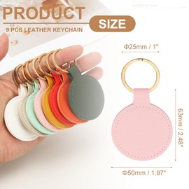 PATIKIL 9pcs Leather Keychain Blanks, 50mm Sublimation Keychain Blanks PU Leather Key Chain Bulk Keyring with Rings for Name Tag Dog Cat Collar Keys, Round,Pink