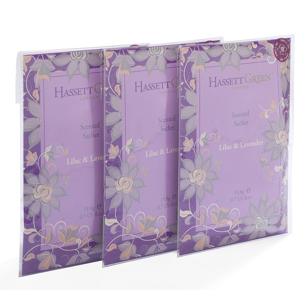 Hassett Green London - Hand Made Scented Sachet Large Three Pack - Lilac & Lavender - For Wardrobes and Drawers