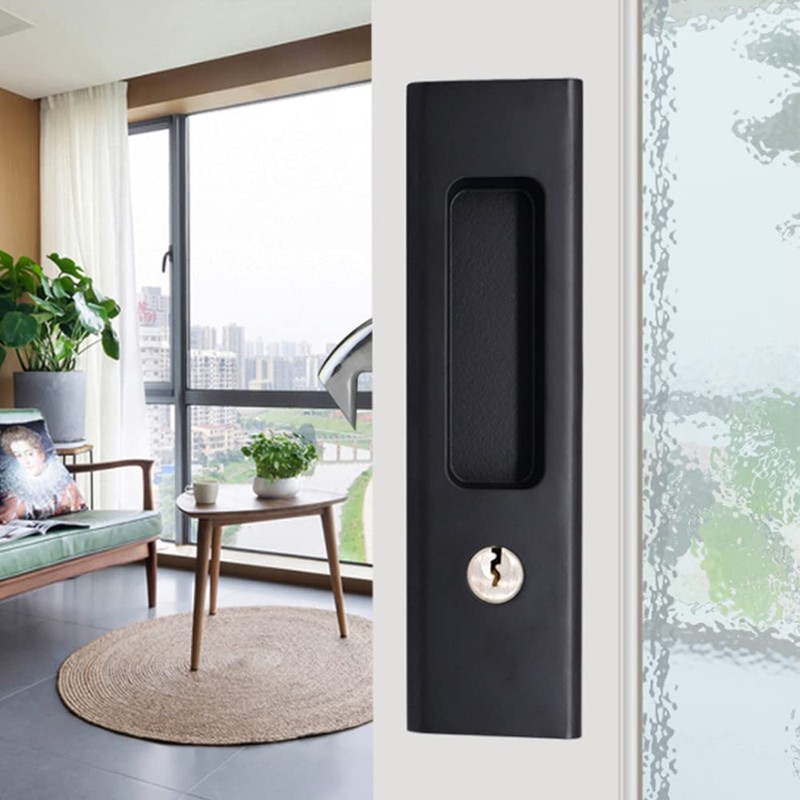 LWZH 6.3" Matte Black Privacy Pocket Door Lock Hardware, Invisible