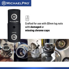 MichaelPro 1/2-inch Drive 22 x 22.5mm Half Size Lug Nut Flip Socket, Thin Wall Impact Grade Chrome-Moly Steel | Removes Damaged, Distorted and Missing Chrome Capped Lug Nuts | MP005053
