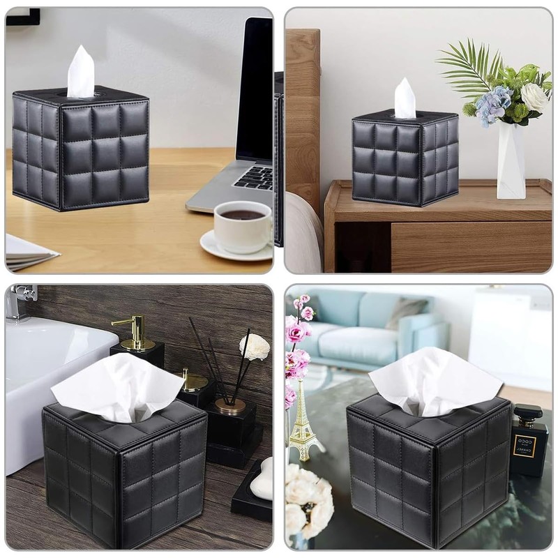 AIMALL Leather Square Tissue Box Holder with Waterproof Design, 5.31