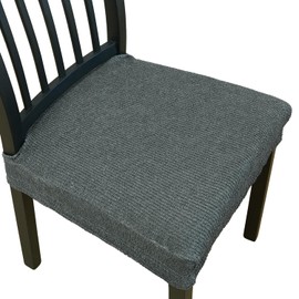 Lawalon Stretch Dining Chairs Seat Covers, Waterproof Elastic Slip Covers, Woven Linen Chair Covers with Extra Rear Cover, Removable Washable Seat Covers for Armless Kitchen Chairs (Dark Gray, 2 PCS)
