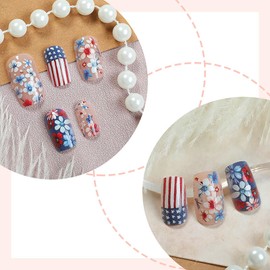 24Pcs Short Press on Nails Square Fake Nails Spring Acrylic Nails Press ons with Design Flower False Nails Full Cover Glue on Nails Independence Day Stick on Nails for Women Girls