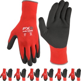 Wells Lamont 6-Pairs Men's FX3 Nitrile Gloves, Coated Grip Work Gloves, Red, Small (448SK-600)