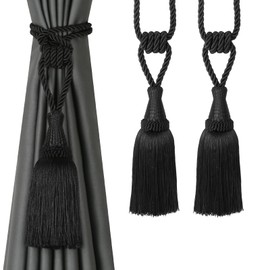 BEL AVENIR Curtain Tiebacks Handmade Holdbacks for Curtains Drape Decorative Tie Backs with Tassels(Black, 2 Pack)