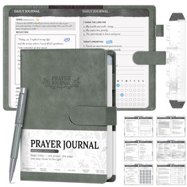 Ospelelf Green Faux Leather Prayer Journal - Christian Gift Journal for Women & Men, Daily Devotional Planner Notebook for Bible Study, Gratitude & Reflection, Undated 3-Month