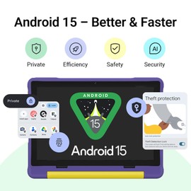 Kids Tablet, 10.1 Inch HD Android 15, 64GB Storage, 8GB RAM, Eye Protection Mode, 10-Hr Battery, Parental Shockproof Case - Tablet for Kids (Purple)