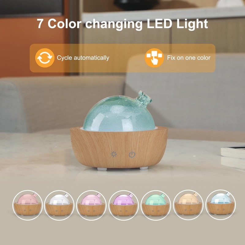 200ml Glass Essential Oil Diffusers for Home, Wood Grain Base