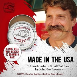 Firehouse Moustache Wax - Para Dar Forma A La Barba Y El Bigote - Cera Para Barba Para Todo Tipo De Clima, Con Aroma Y Color Naturales(Oscura, Lata De 28 G)- Hecha A Mano En Pequeños Lotes Por John