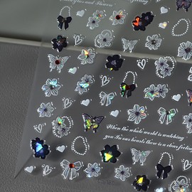 Flower Butterfly Nail Art Stickers Decals 5D Embossed Nail Decals Self Adhesive Luxury Laser Flower Butterfly Nails Stickers Spring Flower Nails Supplies for Women Nail Art Decorations