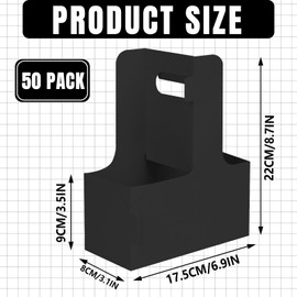 OUGEBOX OUGEBOX 50 Packs 2 Cups Drink Carrier with Handle, Disposable Cup Holders for Drinks, Black Paperboard Cup Carriers for Drinks, 6.9 x 3.1 x 8.7 Inches