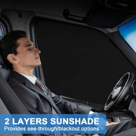 Federedevo Double Layers Side Window Sunshade Magnetic Bug Screen for Front Doors, Pair Universal Size for Promaster, Sprinter, Metris, and Other Van