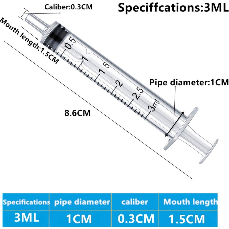 HaBeuniver 3ml Luer Slip Syringe with Measurement - 50 Pack