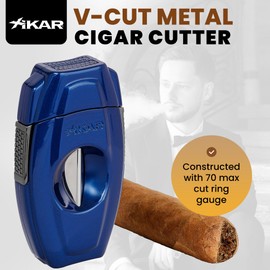 Xikar VX2 Blue V-Cut Cigar Cutter with Stainless Steel Blades & Secure Lock, Clips up to 70 Ring Gauge Cigars | 64 RG Bowl Spring-Loaded Deep V-Cut Cigar Snipper | Cigar Accessories for Aficionados