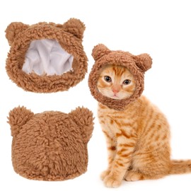 WLLHYF Cute Cat Winter Warm Bear Hat Soft Comfortable Adjustable Small Pet Headwear Costume Clothes for Cat Kitten Puppy Dog(Brown)