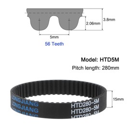 sourcing map HTD5M-280 Rubber Toothed Belt 56 Teeth Closed Loop Pulley Timing Belt 15 mm Width, 280 mm Circumference Synchronous Belt