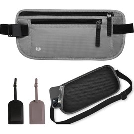 Cangurera de Viaje, Cinturón de Viaje con Bloqueo RFID, Soporte para Pasaporte, Cremallera Invisible, Riñonera Deportiva para Correr (Gris)