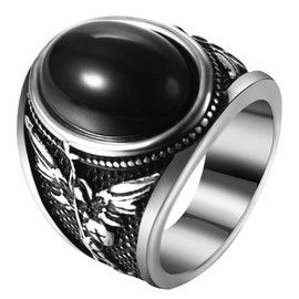 OIDEA Signet Rings for Men: St Michael The Great Protector Archangel Defeating Satan Figurine Amulet Ring Black Oval Tiger Eye Stone Stainless Steel Biker Rings Jewelry Gift Size 9